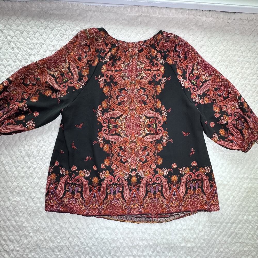 Fig And Flower Women’s Tunic Top Paisley 3/4 Sleeve Pink And Black Size 2XL - Picture 2 of 10